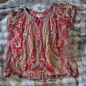 Bila 🖤 Oversized  Red and Beige Paisley Blouse (351)